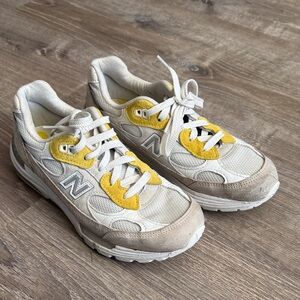 New Balance Sneakers in Cream and Yellow. Has some light wear and tear.